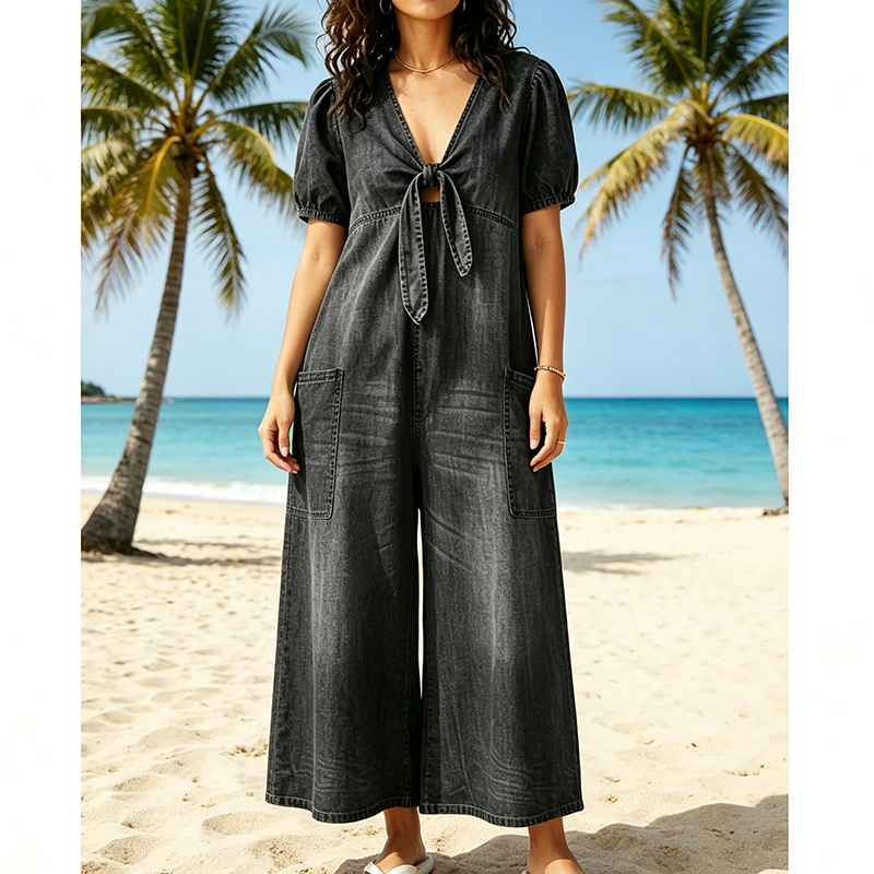 ✨🔥 ¡OFERTA 50% OFF! Mono de Pierna Ancha con Lazo Frontal – Estilo Elegante y Casual