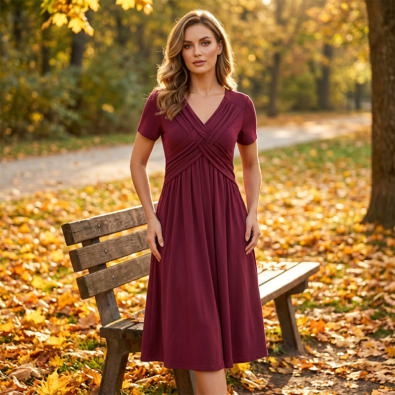 👗🔥 ¡OFERTA 50% OFF! Vestido Plisado con Cuello en V – Elegancia y Comodidad