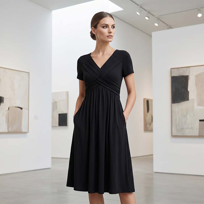 👗🔥 ¡OFERTA 50% OFF! Vestido Plisado con Cuello en V – Elegancia y Comodidad