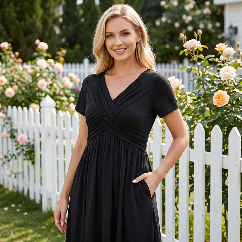 👗🔥 ¡OFERTA 50% OFF! Vestido Plisado con Cuello en V – Elegancia y Comodidad