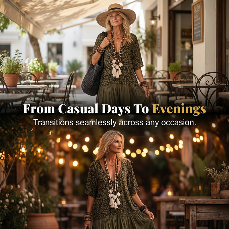 🔥✨ ¡50% OFF HOY! Vestido Maxi Bohemio con Estampado de Leopardo – Estilo Resort Elegante