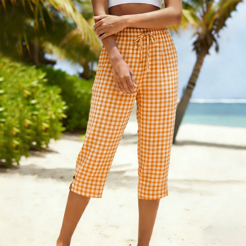 🌿✨ ¡OFERTA RELÁMPAGO 50% OFF! Pantalones Capri a Cuadros – Estilo Retro y Frescura para el Verano