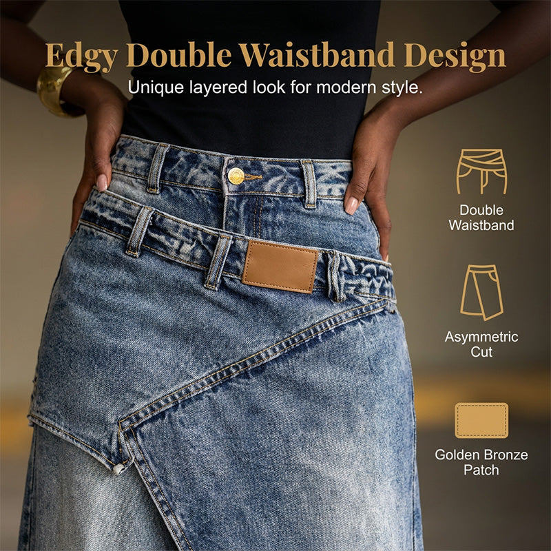 🔥✨ ¡OFERTA 50% OFF! Falda Vaquera Asimétrica de Capas – Estilo Moderno y Elegante