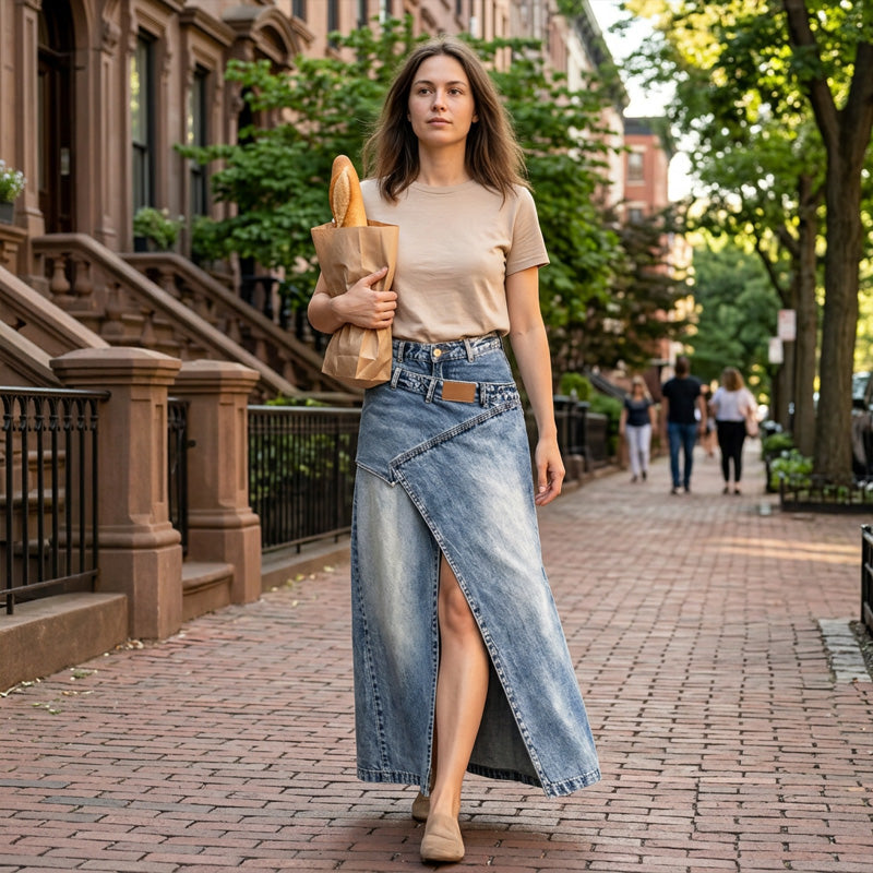 🔥✨ ¡OFERTA 50% OFF! Falda Vaquera Asimétrica de Capas – Estilo Moderno y Elegante