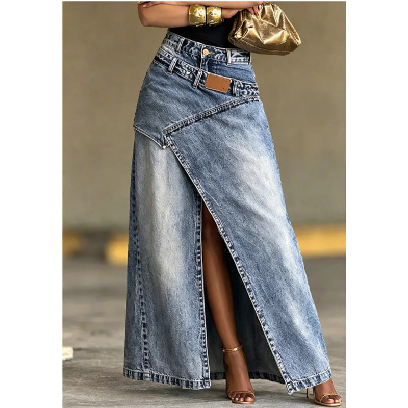 🔥✨ ¡OFERTA 50% OFF! Falda Vaquera Asimétrica de Capas – Estilo Moderno y Elegante