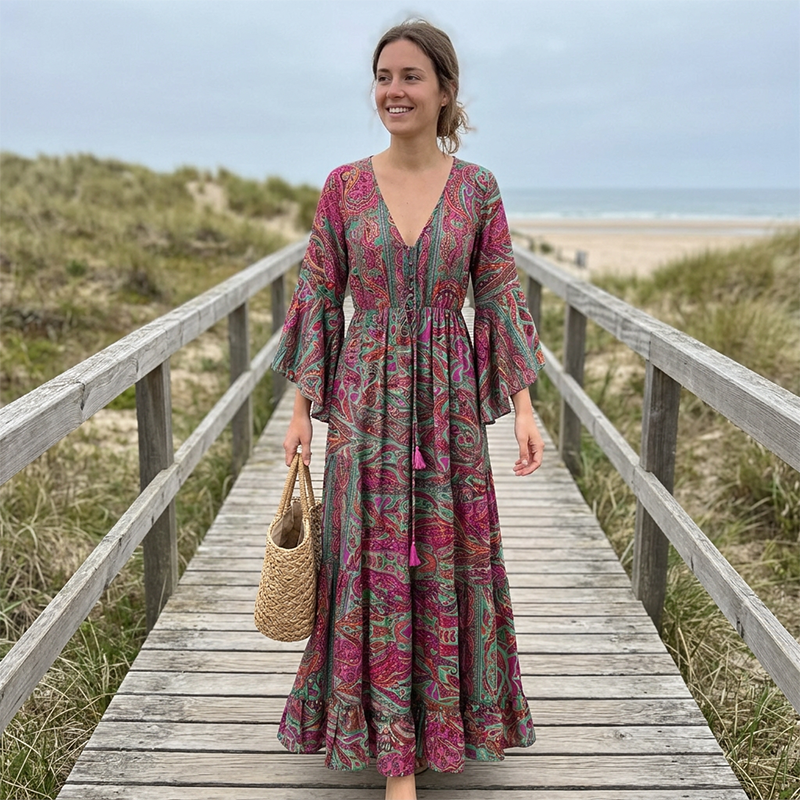 🌸👗 ¡OFERTA RELÁMPAGO 50% OFF! Vestido Largo Bohemio Floral – Elegancia y Comodidad Todo el Día