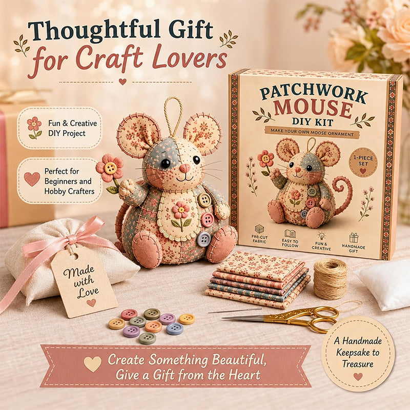 🧵🐭 ¡OFERTA 50% OFF! Kit de Costura DIY Ratón Patchwork – Creativo y Relajante ✨