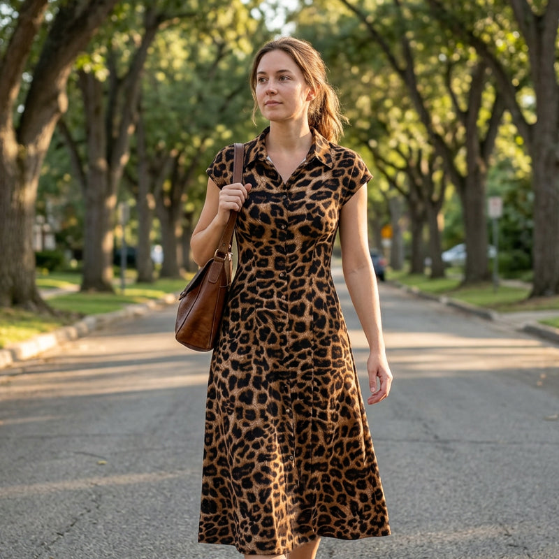 👗 ¡50% DE DESCUENTO POR TIEMPO LIMITADO! 💥 Elegante vestido de mujer con solapa y estampado de leopardo: estilo chic, favorecedor y llamativo ✨