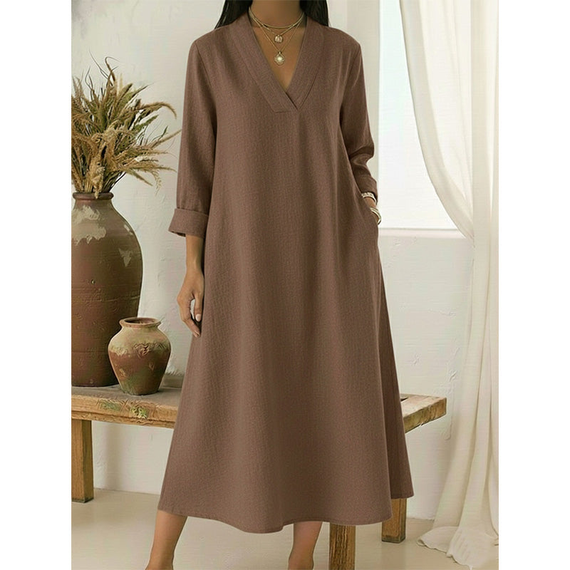 🌸☀️ ¡OFERTA 50% OFF! Vestido de Algodón y Lino con Cuello en V – Fresco y Elegante