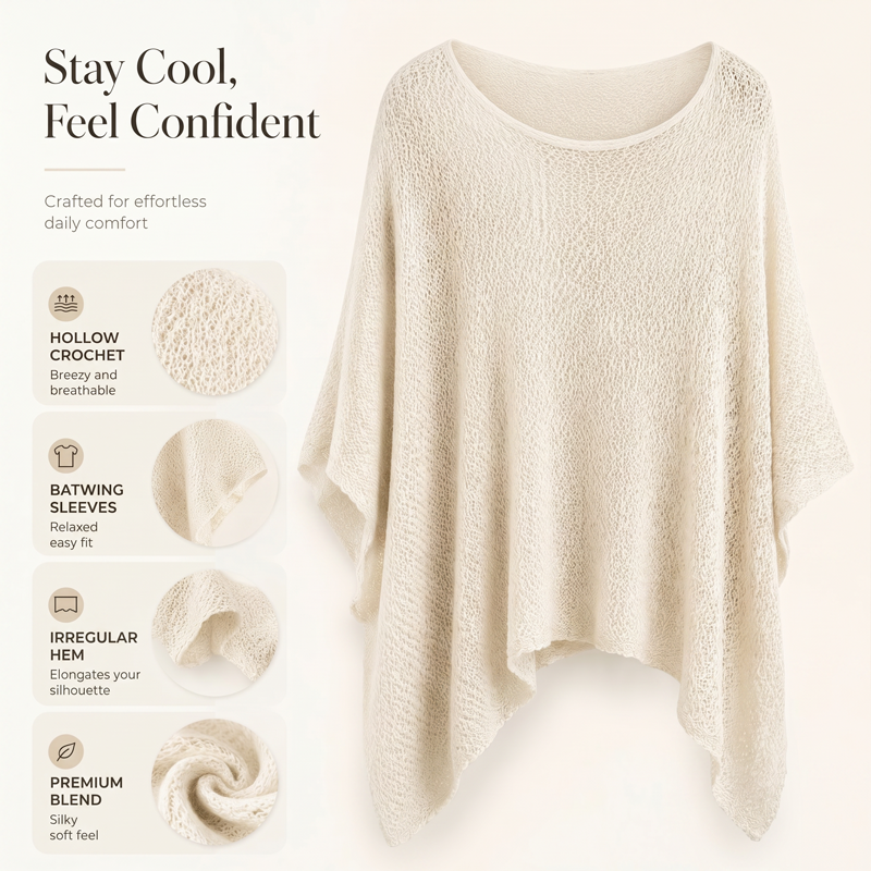 ✨🌸 ¡OFERTA 50% OFF! Top de Punto Calado con Mangas Murciélago para Mujer – Estilo Elegante y Fresco