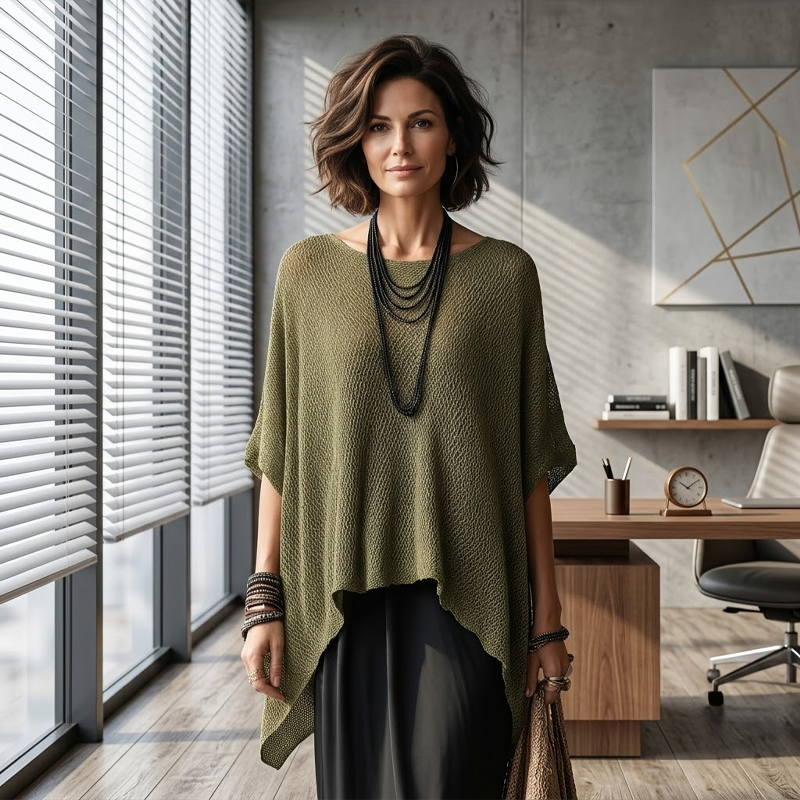 ✨🌸 ¡OFERTA 50% OFF! Top de Punto Calado con Mangas Murciélago para Mujer – Estilo Elegante y Fresco