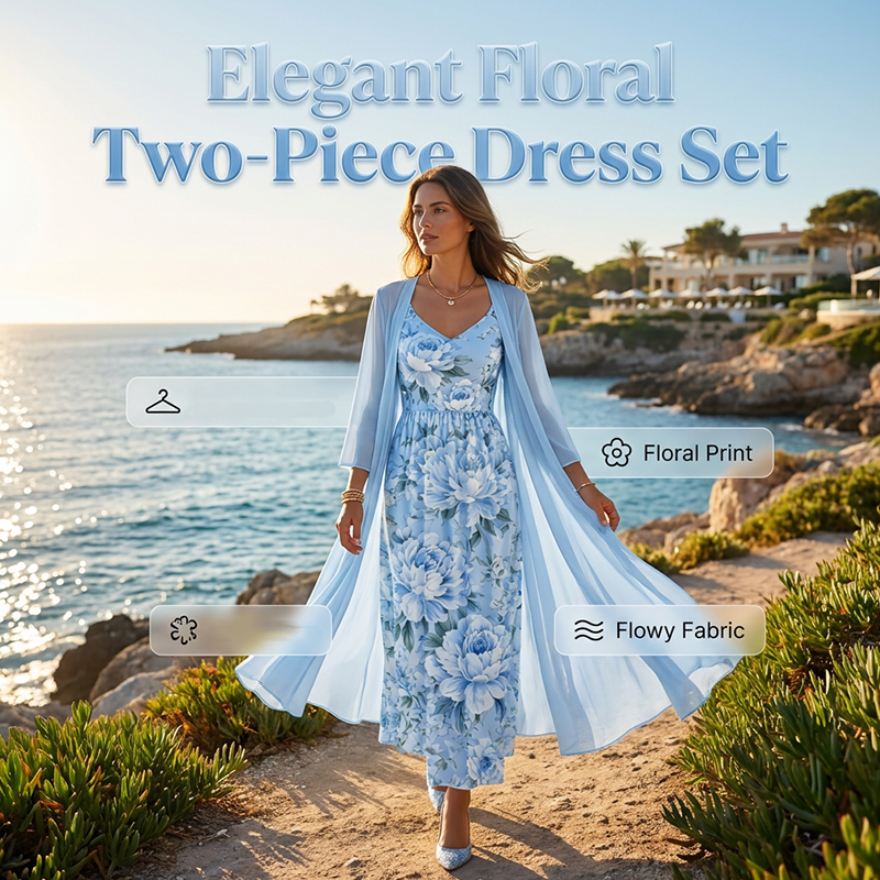 🌸✨ ¡OFERTA 50% OFF! Conjunto de Vestido Floral 2 Piezas – Elegancia y Estilo para Verano