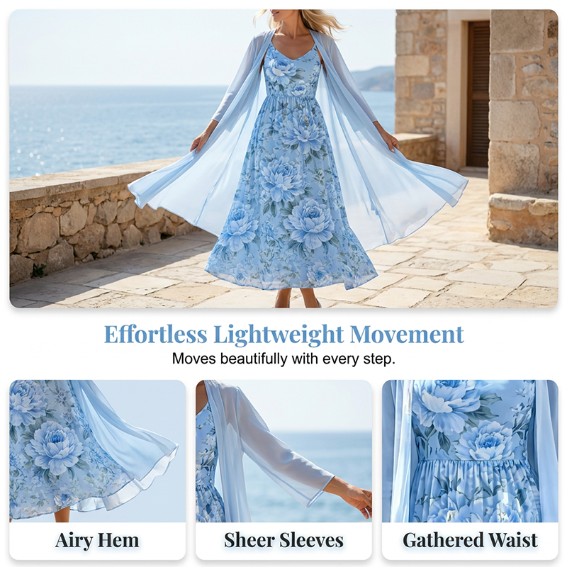 🌸✨ ¡OFERTA 50% OFF! Conjunto de Vestido Floral 2 Piezas – Elegancia y Estilo para Verano