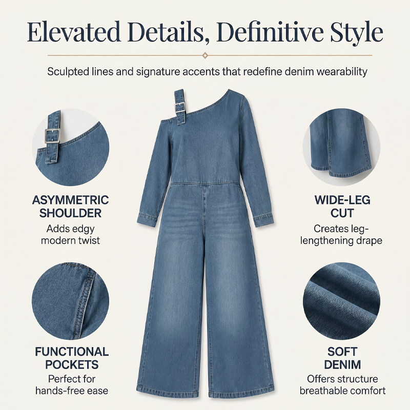 💙✨ ¡OFERTA 50% OFF! Mono Vaquero Asimétrico con Hombros al Aire – Estilo Chic y Moderno