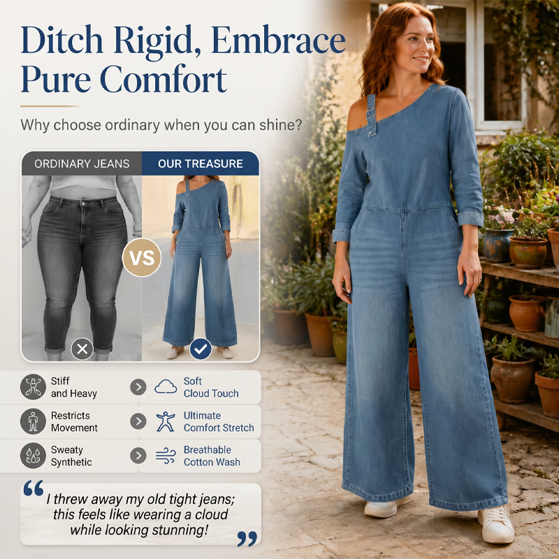 💙✨ ¡OFERTA 50% OFF! Mono Vaquero Asimétrico con Hombros al Aire – Estilo Chic y Moderno