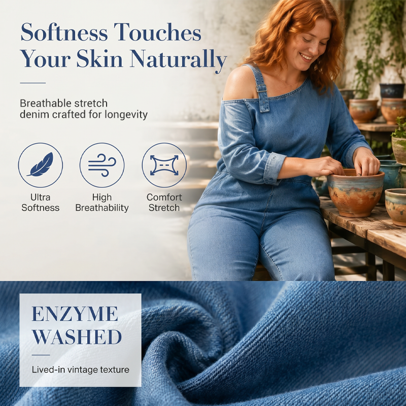 💙✨ ¡OFERTA 50% OFF! Mono Vaquero Asimétrico con Hombros al Aire – Estilo Chic y Moderno
