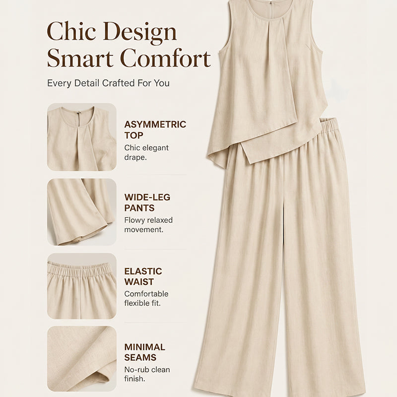 👗✨ ¡OFERTA 50% OFF! Conjunto Top Asimétrico + Pantalón Pierna Ancha – Estilo Chic Moderno