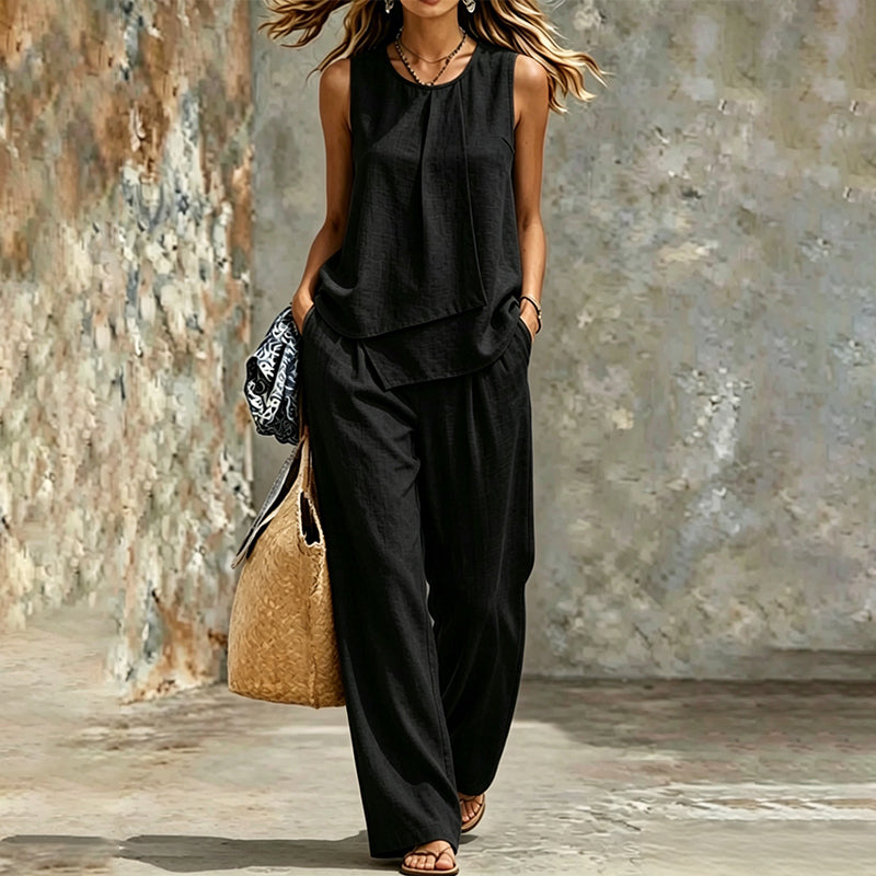 👗✨ ¡OFERTA 50% OFF! Conjunto Top Asimétrico + Pantalón Pierna Ancha – Estilo Chic Moderno