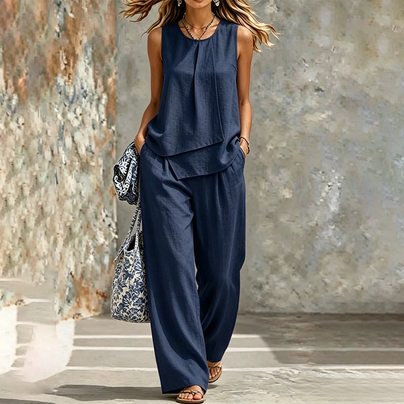 👗✨ ¡OFERTA 50% OFF! Conjunto Top Asimétrico + Pantalón Pierna Ancha – Estilo Chic Moderno