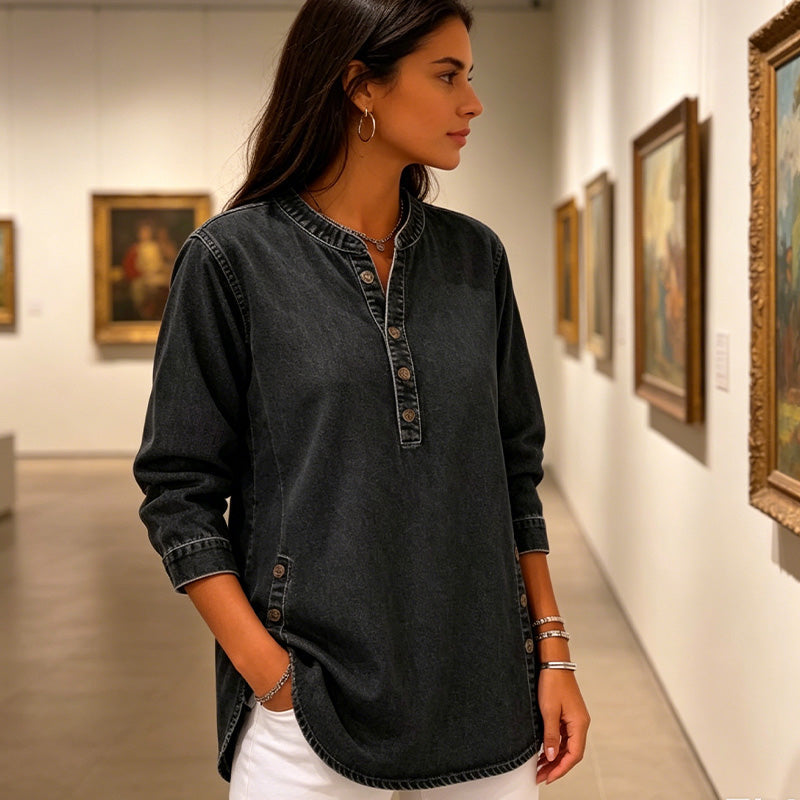 💙✨ ¡OFERTA 50% OFF! Camisa Holgada con Cuello en V – Estilo Elegante y Casual