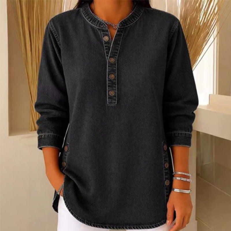 💙✨ ¡OFERTA 50% OFF! Camisa Holgada con Cuello en V – Estilo Elegante y Casual