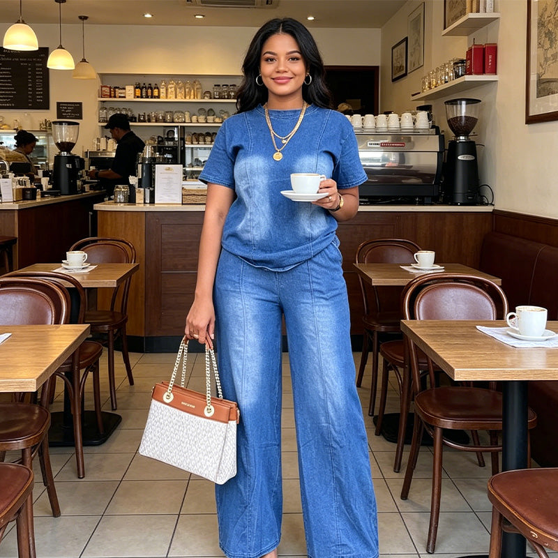 🌸💙 ¡OFERTA 50% OFF! Conjunto 2 Piezas Denim Azul Deslavado – Estilo Casual y Cómodo