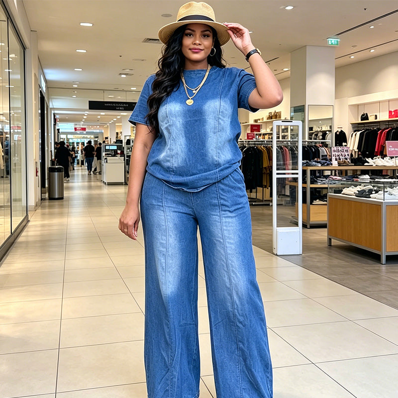 🌸💙 ¡OFERTA 50% OFF! Conjunto 2 Piezas Denim Azul Deslavado – Estilo Casual y Cómodo