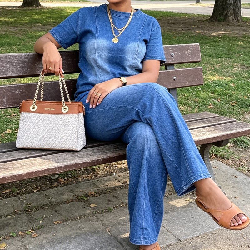🌸💙 ¡OFERTA 50% OFF! Conjunto 2 Piezas Denim Azul Deslavado – Estilo Casual y Cómodo