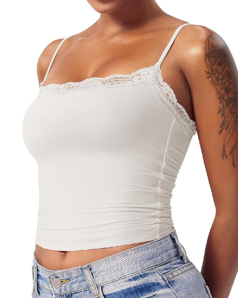 Sexy Lace Square Neck Shapewear Tank Top Sleeveless Camisole Basic Tops