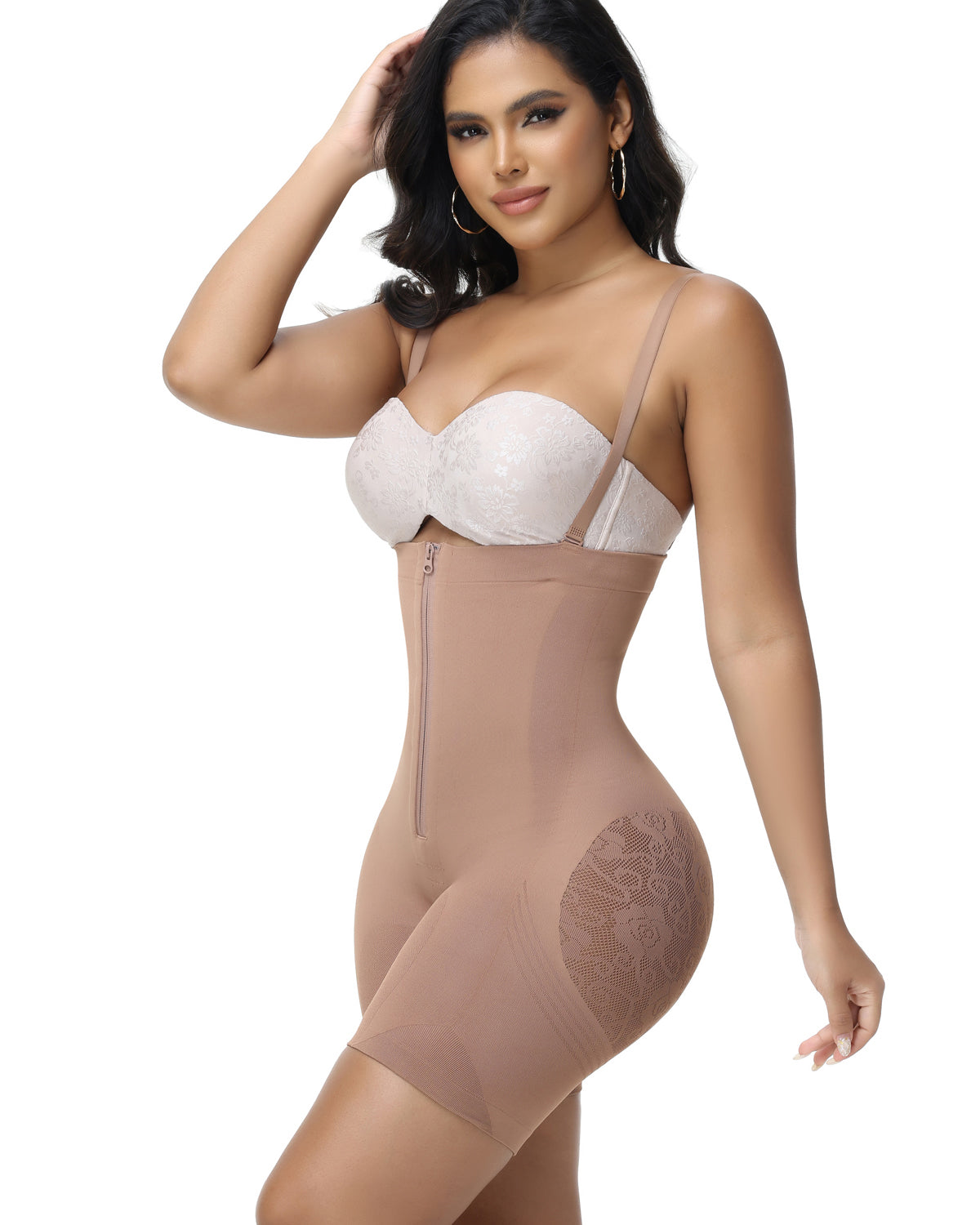 Shapshe® Shorts Moldeadores de Cintura Alta con Malla para Cadera y Cierre de Cremallera para Mujer