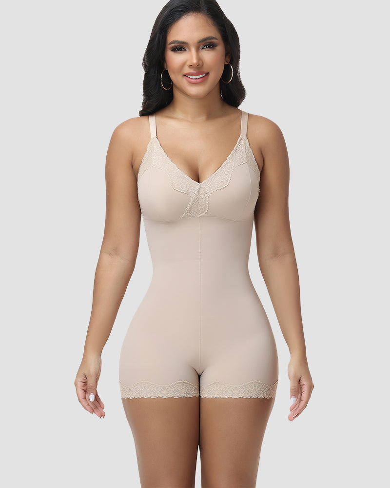 Shapshe® Body Moldeador con Escote en V Profundo y Encaje, Largo hasta la Mitad del Muslo