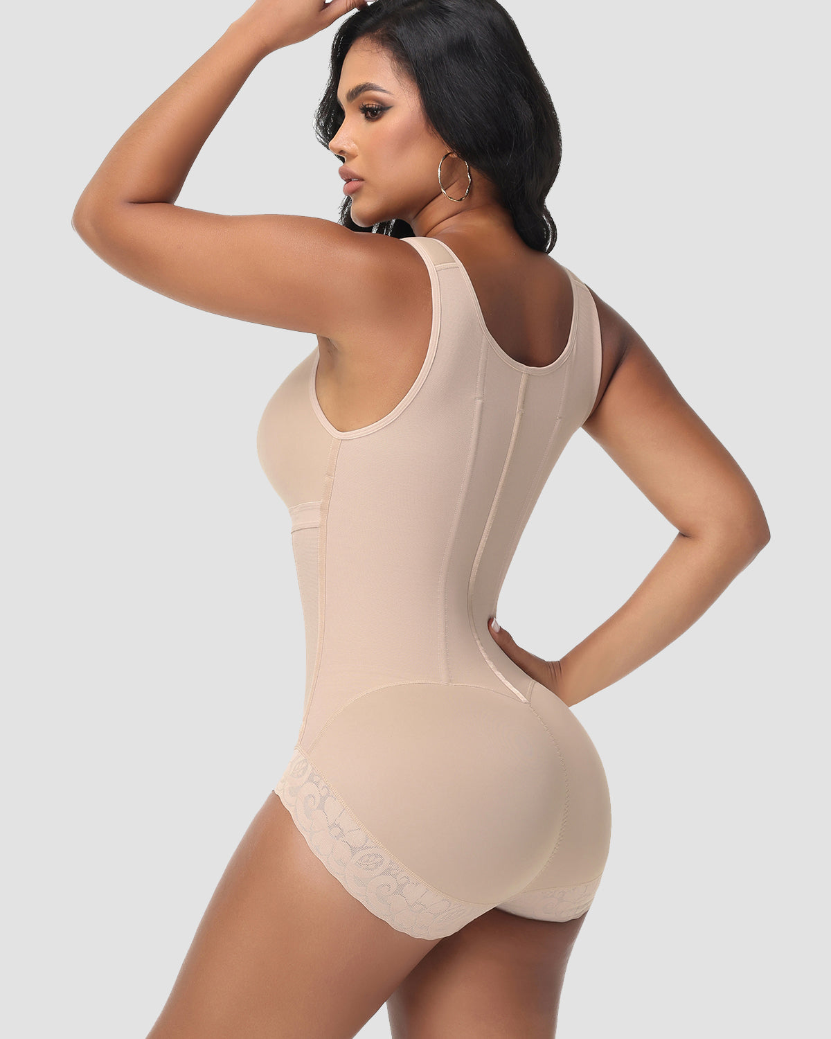 Body con Cremallera Moldeador de Abdomen en Forma de Reloj de Arena de Malla Power de Doble Capa con Sostén