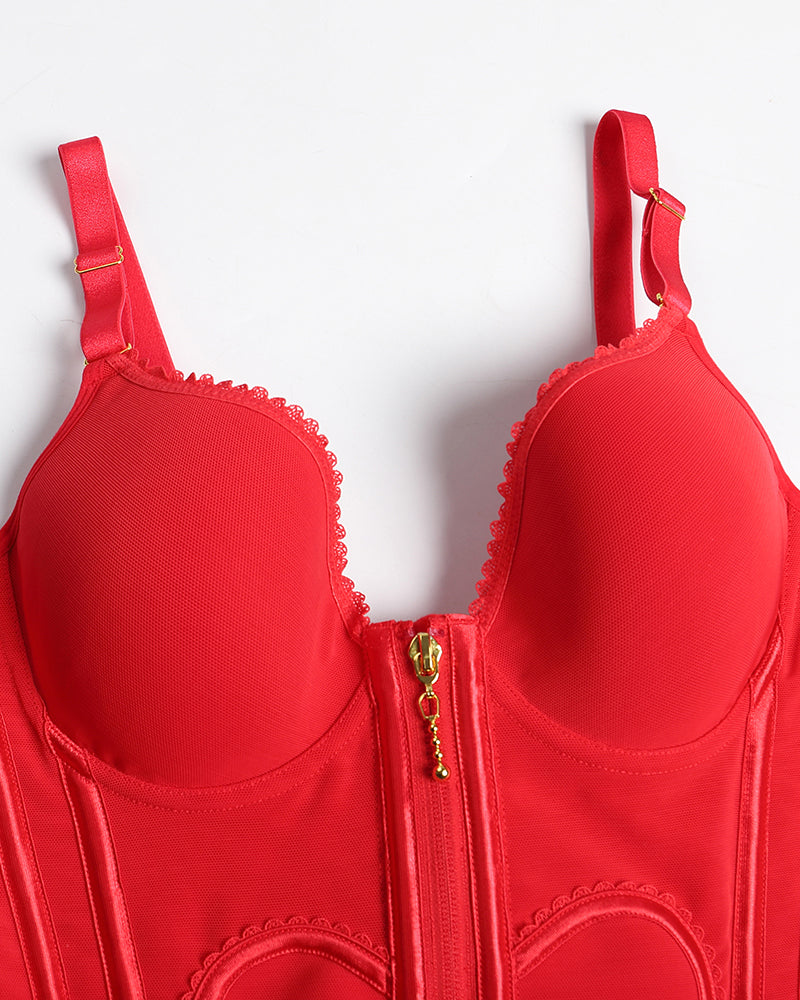 Shapshe® Fajas Colombianas Corset Top con Cremallera Entrenador de Cintura Love Pattern