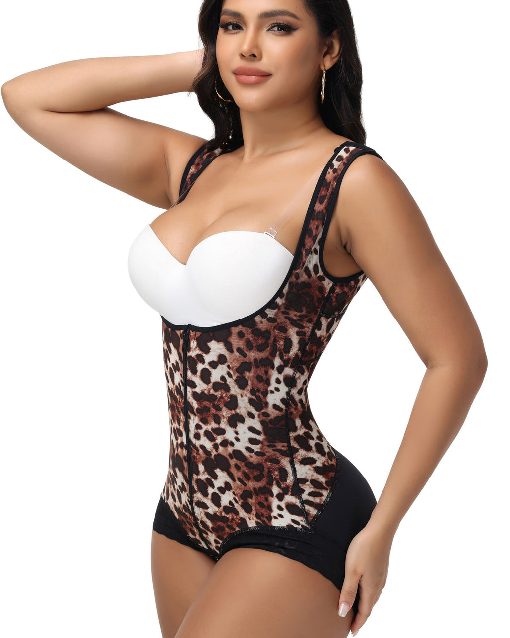 Shapshe® Moldeador Corporal de Alta Compresión con Control de Abdomen y Escote Abierto estilo Leopardo