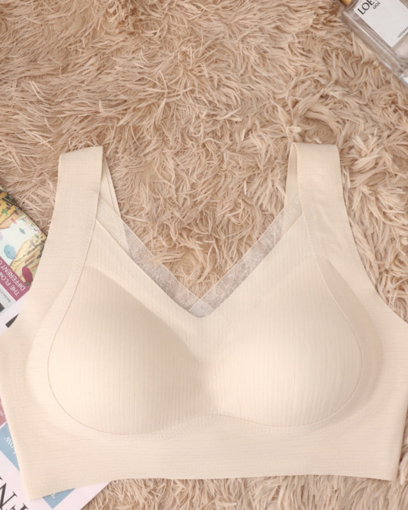 Sostén tipo chaleco sin varillas con soporte suave push up y diseño de malla patchwork