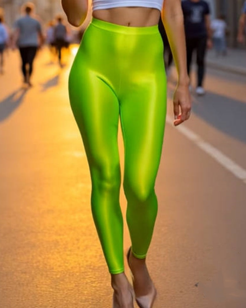 Leggings de Cintura Alta Brillantes y Elásticos que Levantan la Cadera