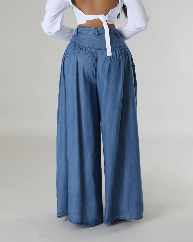 Jeans de pierna ancha de cintura alta casual y a la moda para mujer