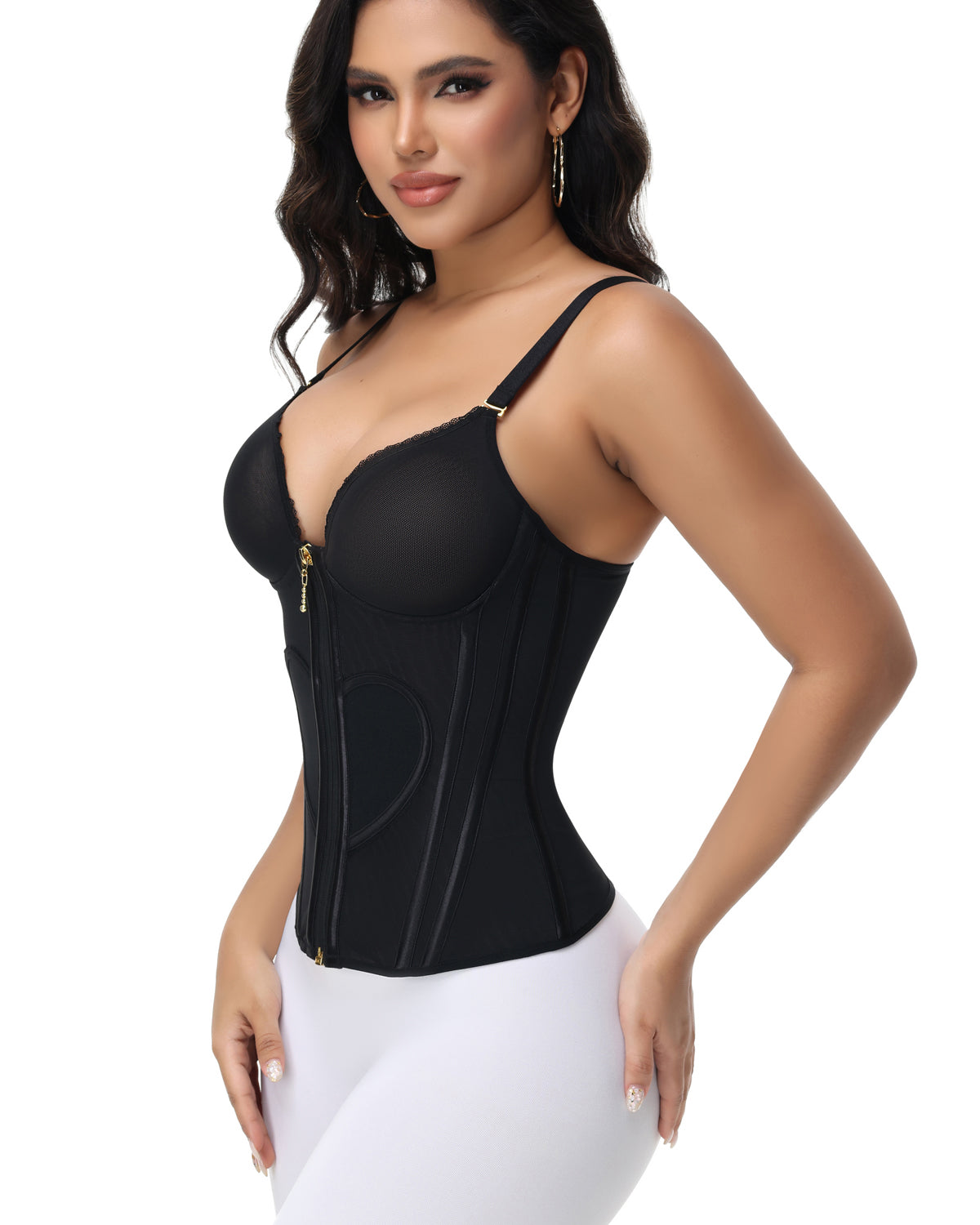 Shapshe® Fajas Colombianas Corset Top con Cremallera Entrenador de Cintura Love Pattern