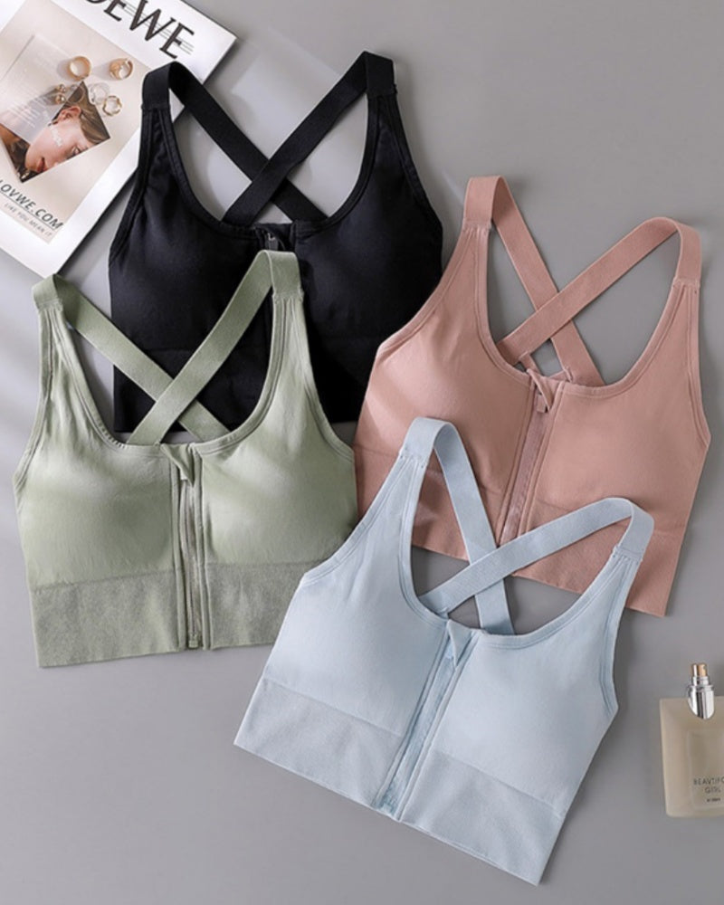 Sujetador deportivo push up anti-flacidez a prueba de golpes con cierre frontal para mujer