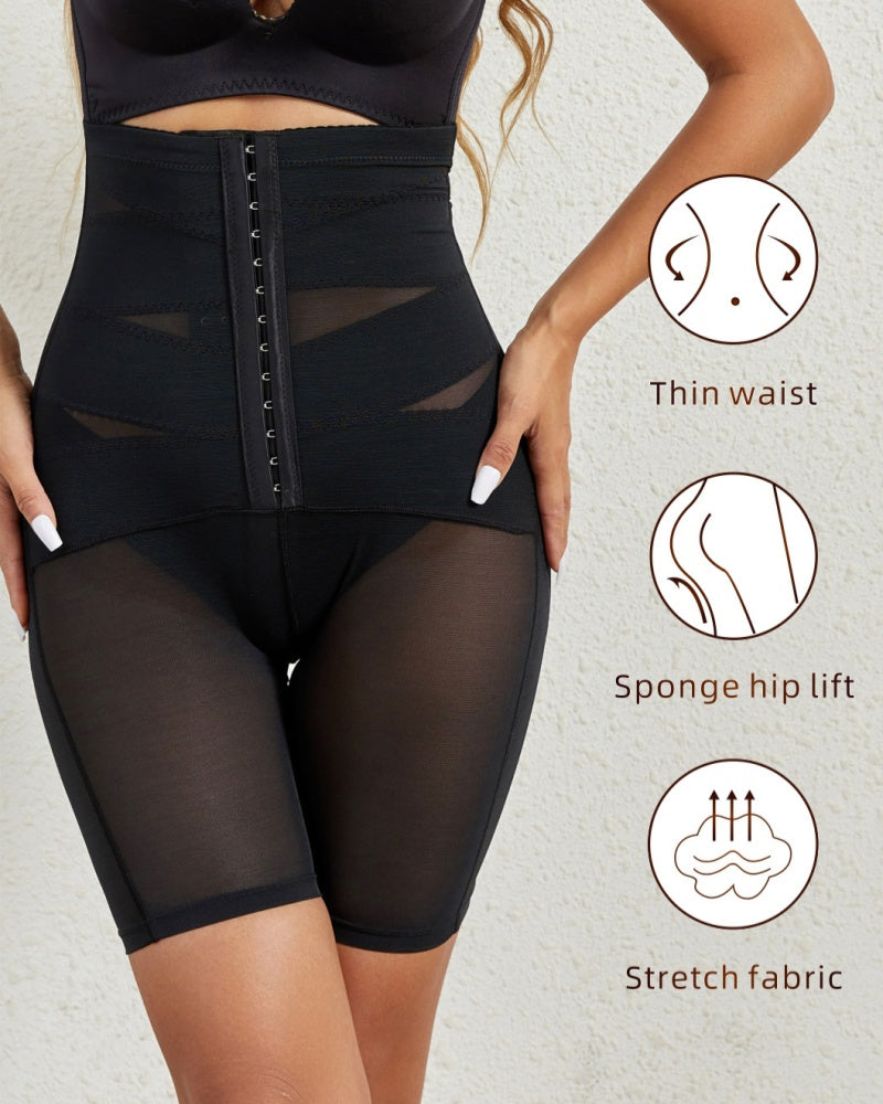 Shorts moldeadores de malla elástica de cintura alta con hebilla ajustable