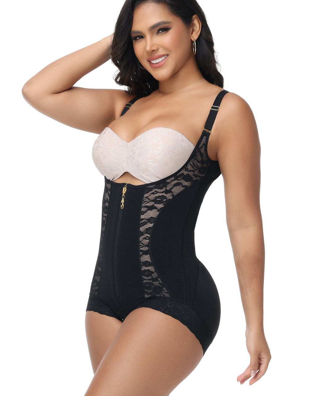Shapshe® Fajas Colombianas Moldeador de Cuerpo con Encaje y Diseño en Parche, Abierto en el Busto